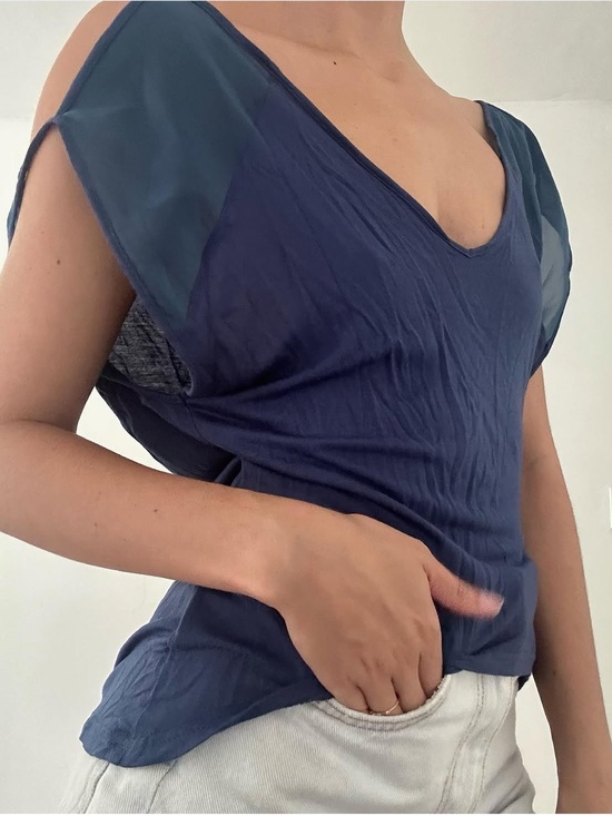 Valija Gitana Tops - Deep Blue V-Neck Short Sleeve Blouse